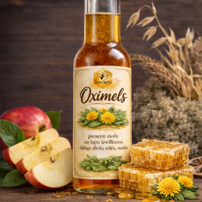 Oximels ar pieneņu ziediem un lapiņām