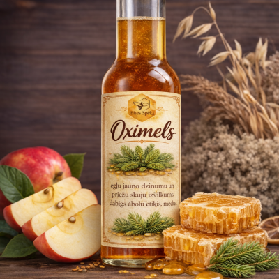 Oximels ar egļu jauniem dzinumiem un priežu skujām